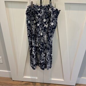 Robert Louis Navy and White Tropical Print Pants size M